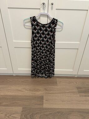 LOFT Black Mini / sun dress  with White and Rust Geometric Print